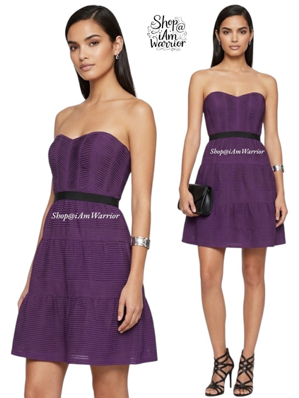 BCBGMAXAZRIA strapless purple pleated chiffon tulle dress *shop@iamwarrior